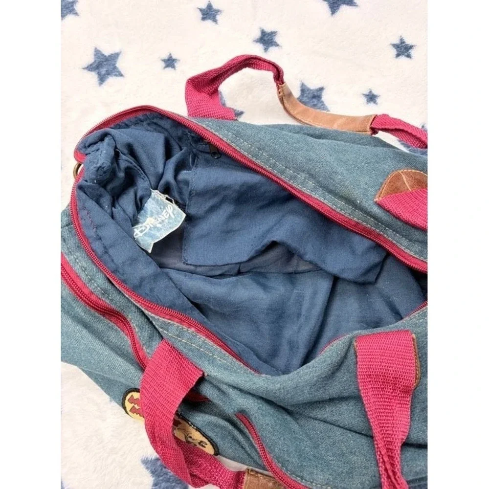 Vintage Disney Mickey Mouse Denim Duffle Bag Travel Gym Bag w Pouch